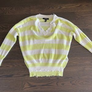 forever 21 - white and neon green striped V neck sweater  in great condition!